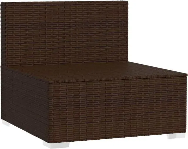 Alt view image 4 of 16 - vidaXL Patio Middle Sofa with Cushions Brown Poly Rattan