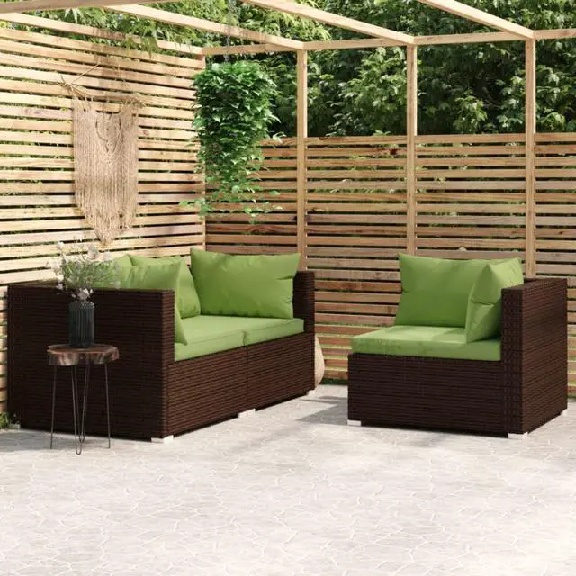 Main image of vidaXL 3 Piece Patio Lounge Set with Cushions Brown Poly Rattan