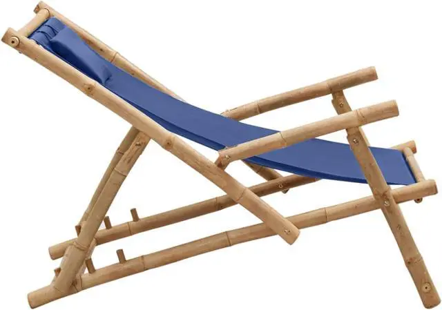 Alt view image 2 of 13 - vidaXL Deck Chair Bamboo and Canvas Navy Blue