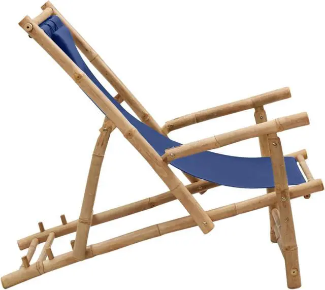 Alt view image 4 of 13 - vidaXL Deck Chair Bamboo and Canvas Navy Blue