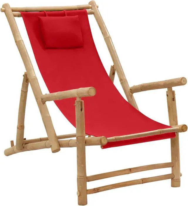Main image of vidaXL Deck Chair Bamboo and Canvas Red