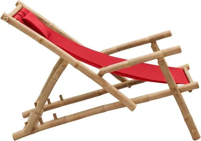 Alt view image 2 of 11 - vidaXL Deck Chair Bamboo and Canvas Red