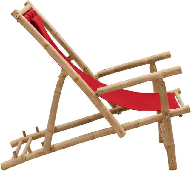 Alt view image 4 of 11 - vidaXL Deck Chair Bamboo and Canvas Red