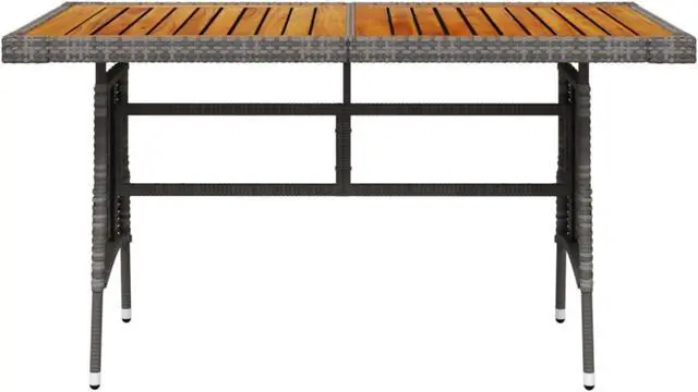 Alt view image 4 of 12 - vidaXL Patio Table Gray 51.2"x27.6"x28.3" Poly Rattan & Solid Acacia Wood