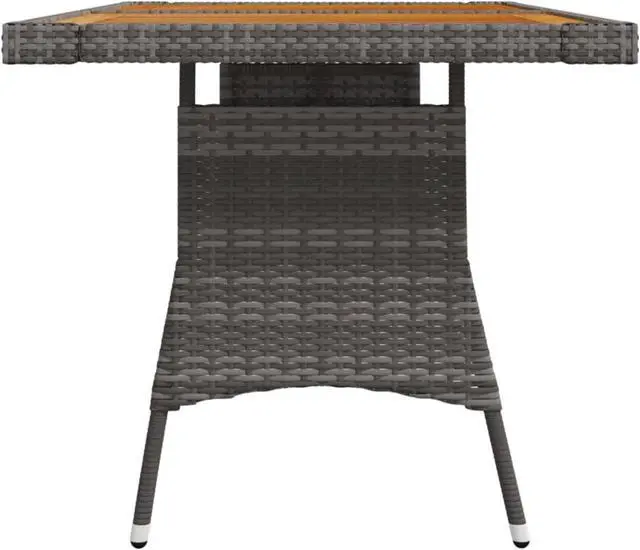 Alt view image 5 of 12 - vidaXL Patio Table Gray 51.2"x27.6"x28.3" Poly Rattan & Solid Acacia Wood