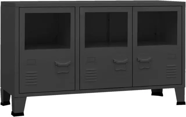 Alt view image 3 of 14 - vidaXL Industrial Sideboard Anthracite 41.3"x13.8"x24.4" Metal and Glass