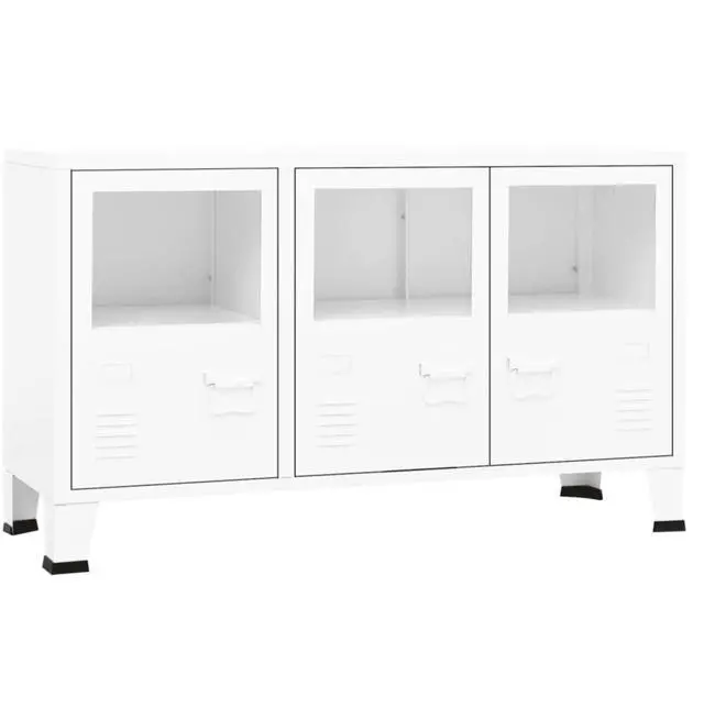 Alt view image 15 of 16 - vidaXL Sideboard Industrial Storage Cabinet with Handle White Metal and Glass