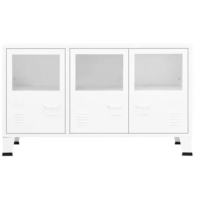 Alt view image 16 of 16 - vidaXL Sideboard Industrial Storage Cabinet with Handle White Metal and Glass