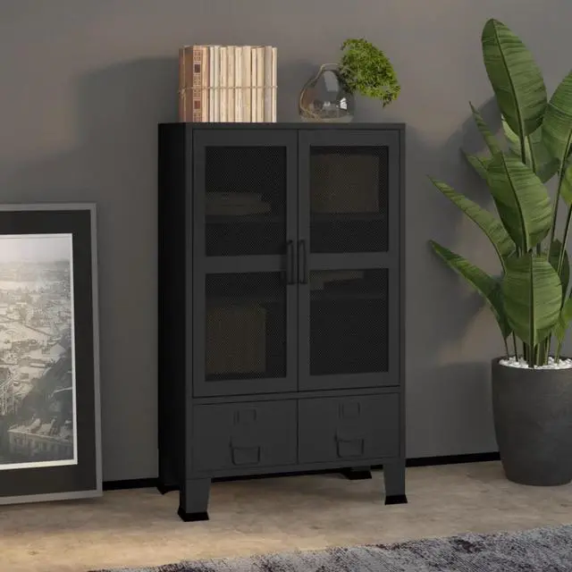 Alt view image 2 of 12 - vidaXL Industrial Storage Chest Black 27.6"x15.7"x45.3" Metal