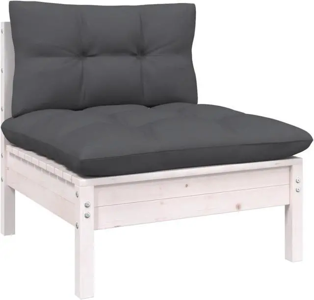 Main image of vidaXL Patio Middle Sofa with Cushions White Solid Pinewood