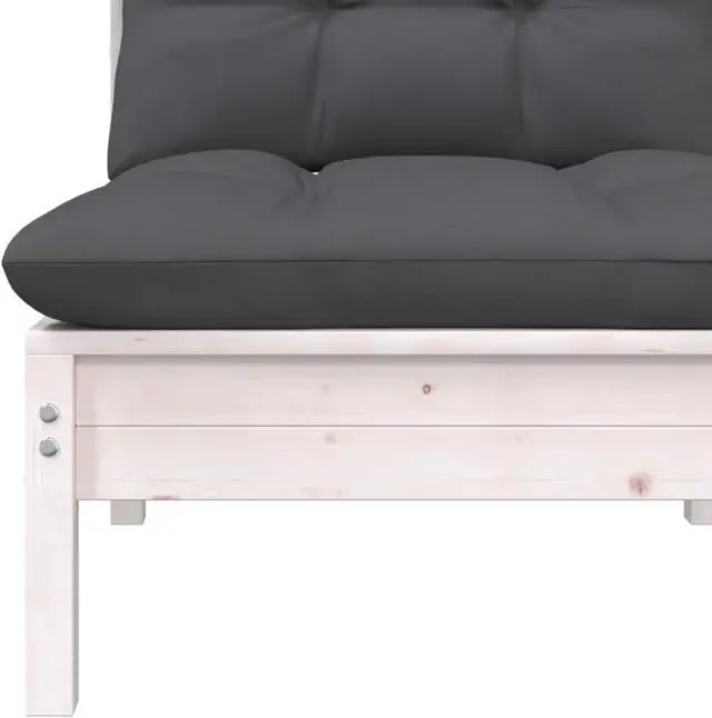 Alt view image 2 of 10 - vidaXL Patio Middle Sofa with Cushions White Solid Pinewood