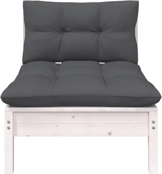 Alt view image 3 of 10 - vidaXL Patio Middle Sofa with Cushions White Solid Pinewood