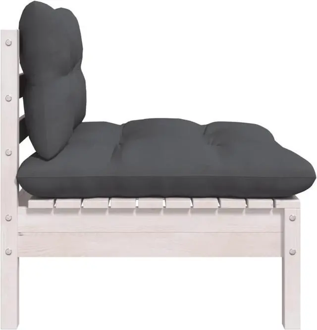 Alt view image 4 of 10 - vidaXL Patio Middle Sofa with Cushions White Solid Pinewood