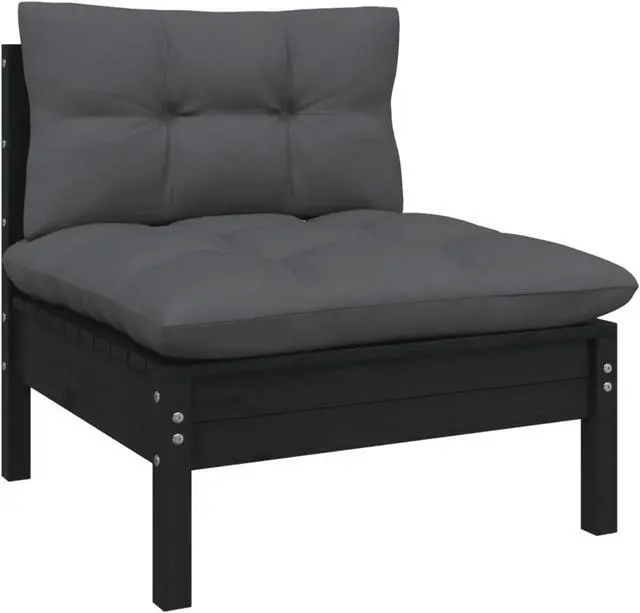 Main image of vidaXL Patio Middle Sofa with Cushions Black Solid Pinewood