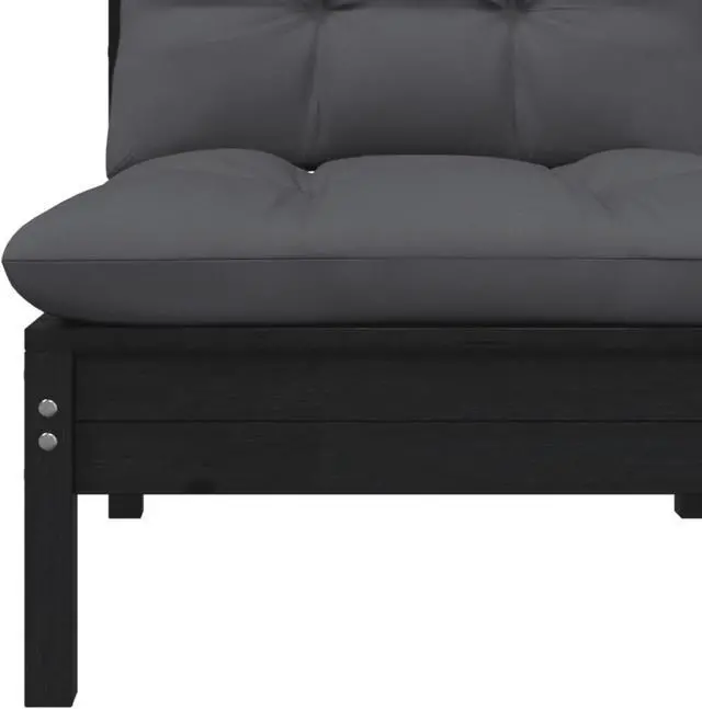 Alt view image 2 of 11 - vidaXL Patio Middle Sofa with Cushions Black Solid Pinewood