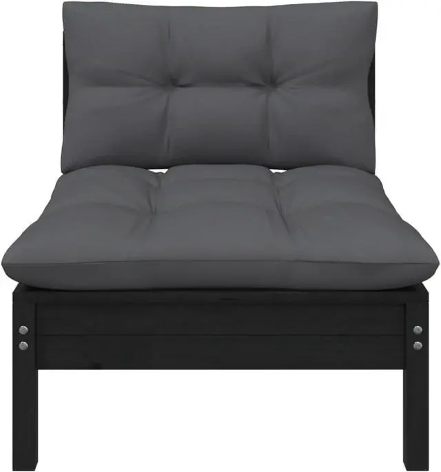 Alt view image 3 of 11 - vidaXL Patio Middle Sofa with Cushions Black Solid Pinewood