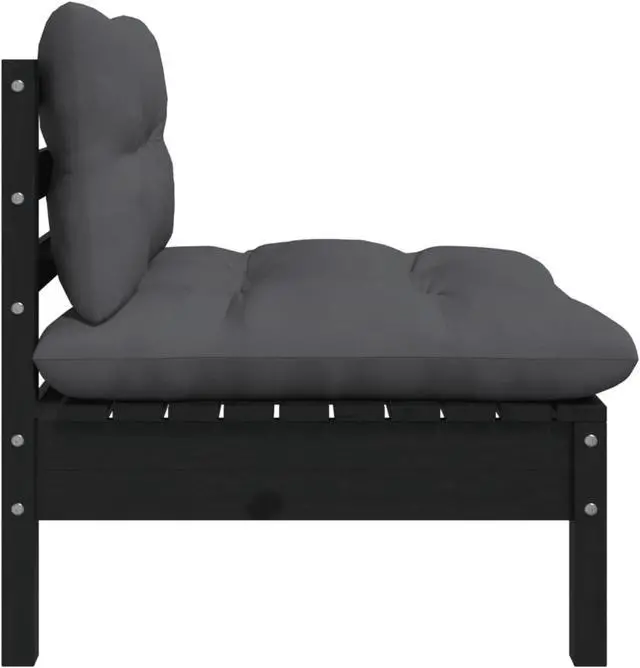 Alt view image 4 of 11 - vidaXL Patio Middle Sofa with Cushions Black Solid Pinewood