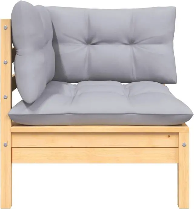 Alt view image 4 of 13 - vidaXL 2-Seater Patio Sofa with Gray Cushions Solid Pinewood