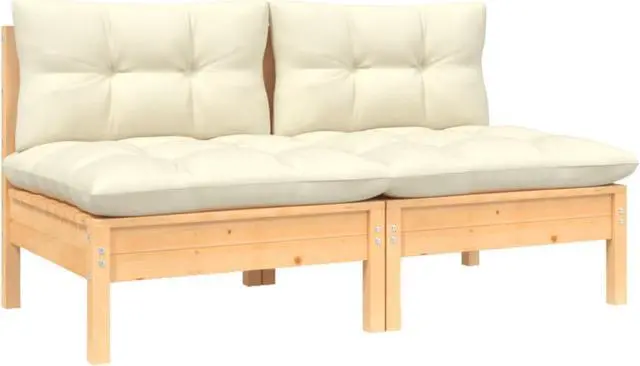 Main image of vidaXL 2-Seater Patio Sofa with Cream Cushions Solid Pinewood