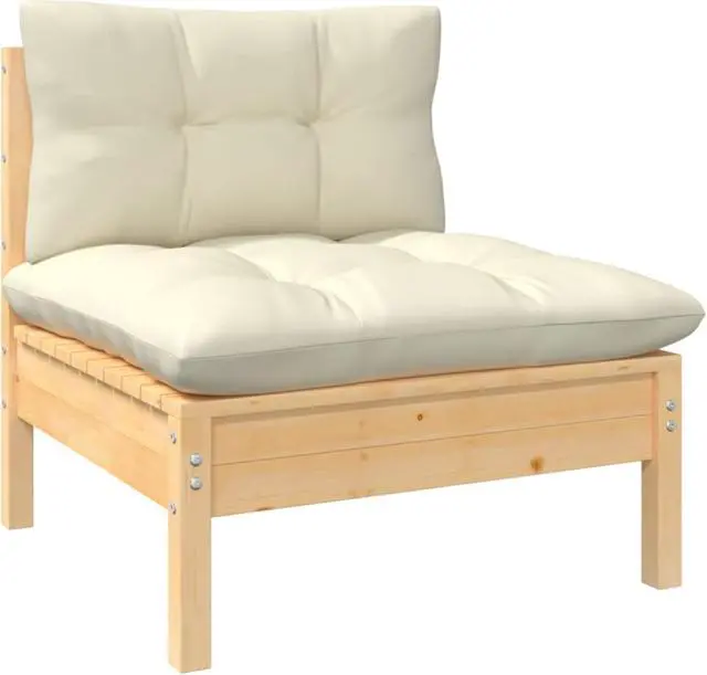 Alt view image 3 of 11 - vidaXL 2-Seater Patio Sofa with Cream Cushions Solid Pinewood
