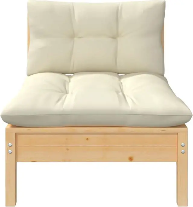 Alt view image 4 of 11 - vidaXL 2-Seater Patio Sofa with Cream Cushions Solid Pinewood