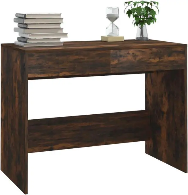 Alt view image 4 of 12 - vidaXL Desk Smoked Oak 39.8"x19.7"x30.1" Engineered Wood