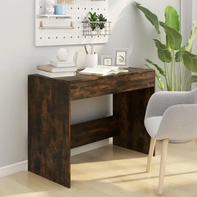 Alt view image 6 of 12 - vidaXL Desk Smoked Oak 39.8"x19.7"x30.1" Engineered Wood