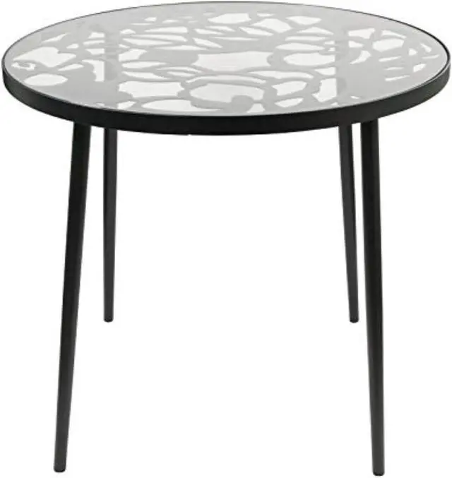 Alt view image 19 of 20 - LeisureMod Devon Tree Design Glass Top Aluminum Base Indoor Outdoor Bistro Dining Table, Black
