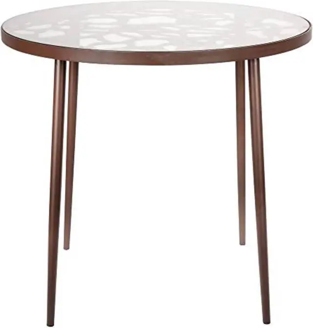 Alt view image 19 of 20 - LeisureMod Devon Tree Design Glass Top Aluminum Base Indoor Outdoor Bistro Dining Table, Brown