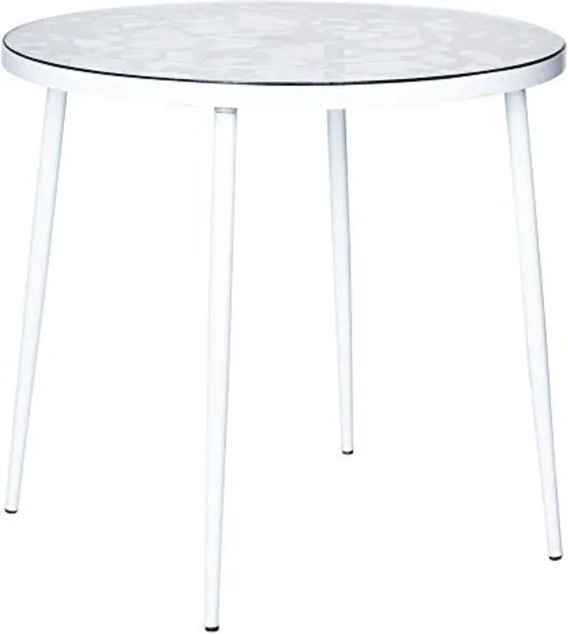 Alt view image 19 of 20 - LeisureMod Devon Tree Design Glass Top Aluminum Base Indoor Outdoor Bistro Dining Table, White