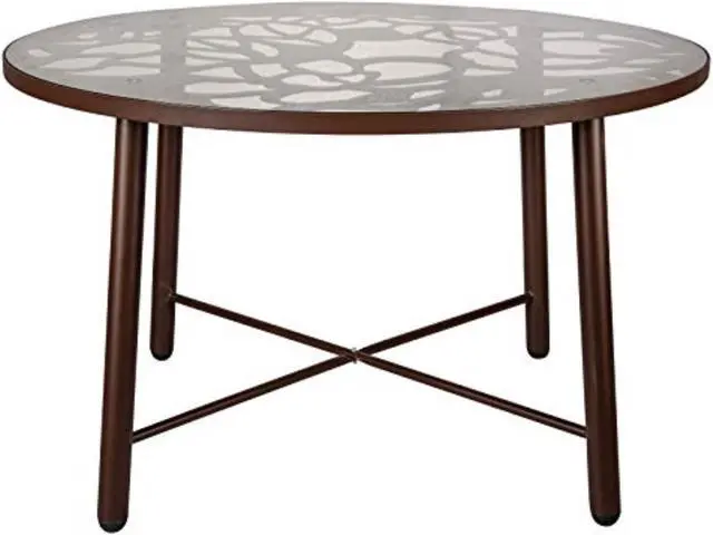 Alt view image 19 of 20 - LeisureMod Devon Tree Design Glass Top Aluminum Base Indoor Outdoor Dining Table, Brown