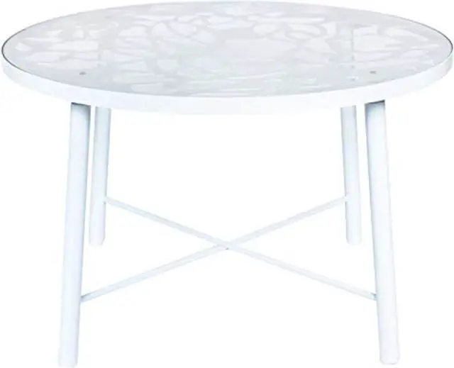 Alt view image 20 of 20 - LeisureMod Devon Tree Design Glass Top Aluminum Base Indoor Outdoor Dining Table, White