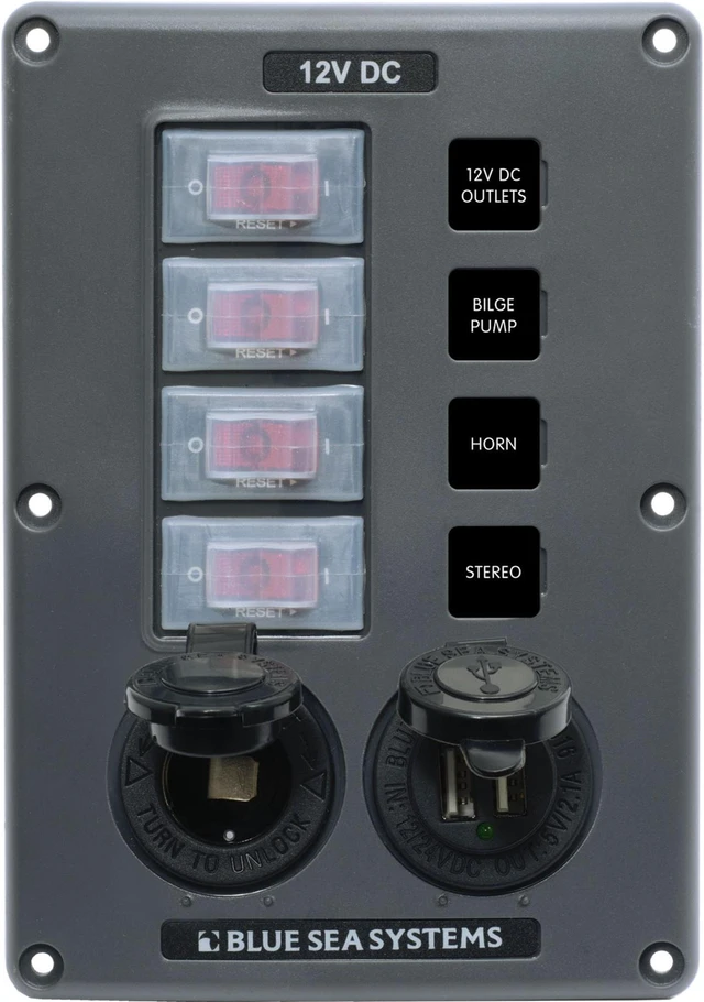 Alt view image 13 of 15 - Breaker/Switch Panel, 4 Sw/USB/12V, Gray