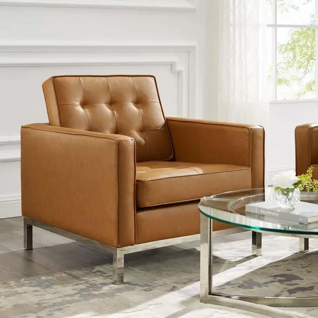 Alt view image 5 of 5 - Loft Tufted Upholstered Faux Leather Armchair