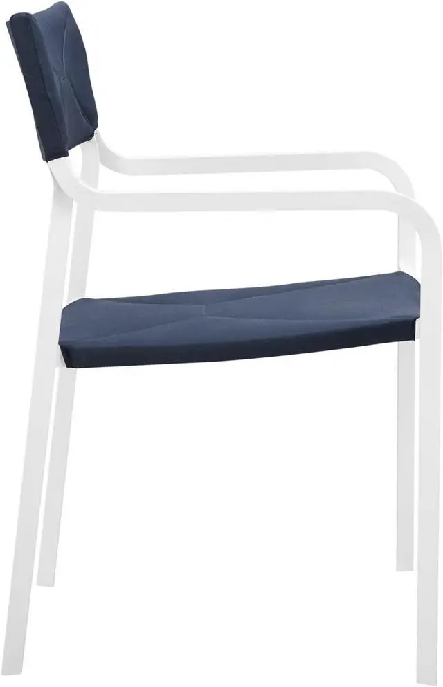 Alt view image 2 of 6 - Raleigh Stackable Outdoor Patio Aluminum Dining Armchair White Navy