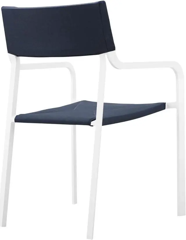 Alt view image 3 of 6 - Raleigh Stackable Outdoor Patio Aluminum Dining Armchair White Navy