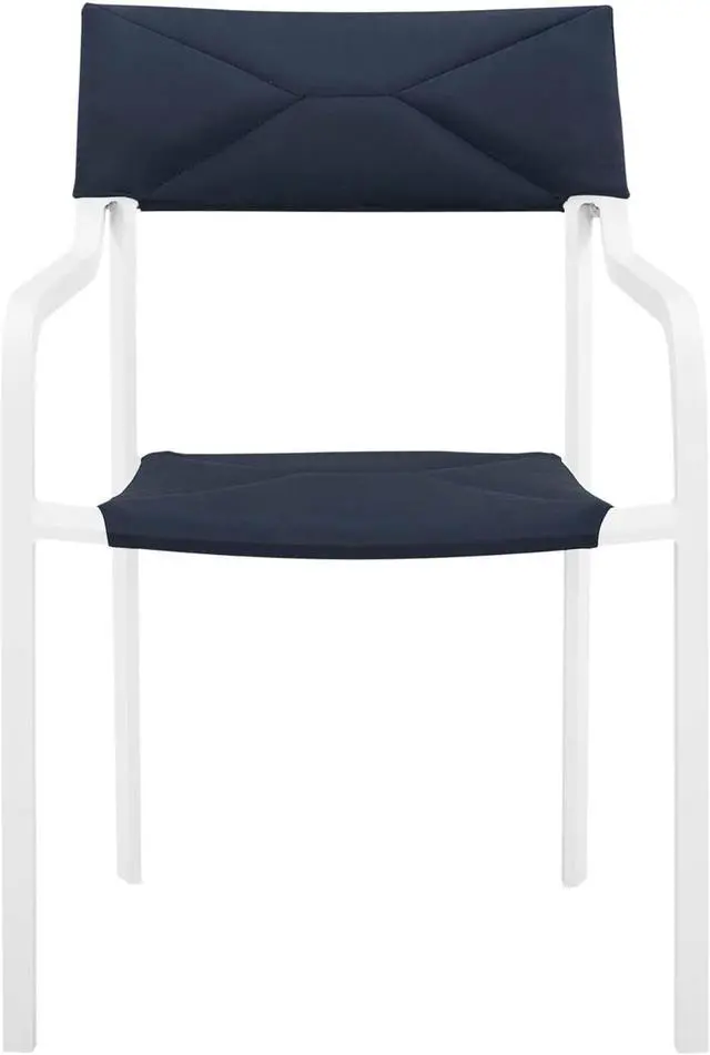 Alt view image 4 of 6 - Raleigh Stackable Outdoor Patio Aluminum Dining Armchair White Navy