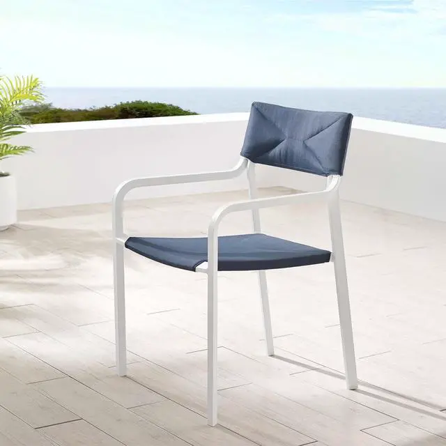 Alt view image 6 of 6 - Raleigh Stackable Outdoor Patio Aluminum Dining Armchair White Navy