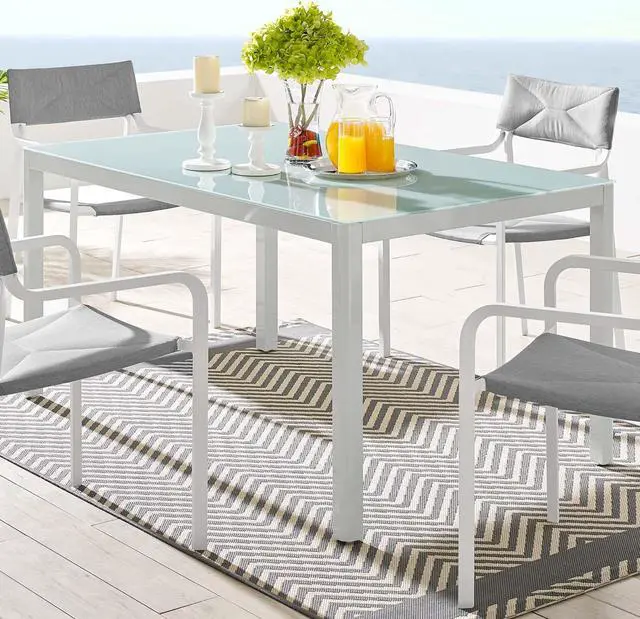 Alt view image 5 of 5 - Raleigh 59" Outdoor Patio Aluminum Dining Table White