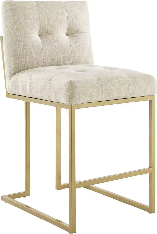 Main image of Privy Gold Stainless Steel Upholstered Fabric Counter Stool Gold Beige