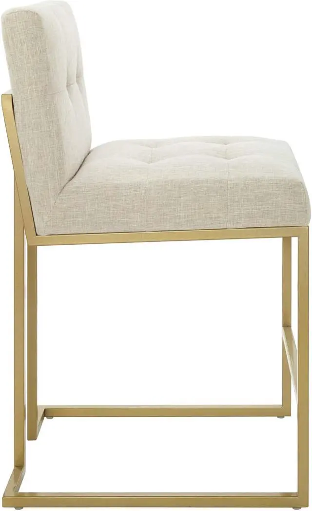 Alt view image 2 of 6 - Privy Gold Stainless Steel Upholstered Fabric Counter Stool Gold Beige
