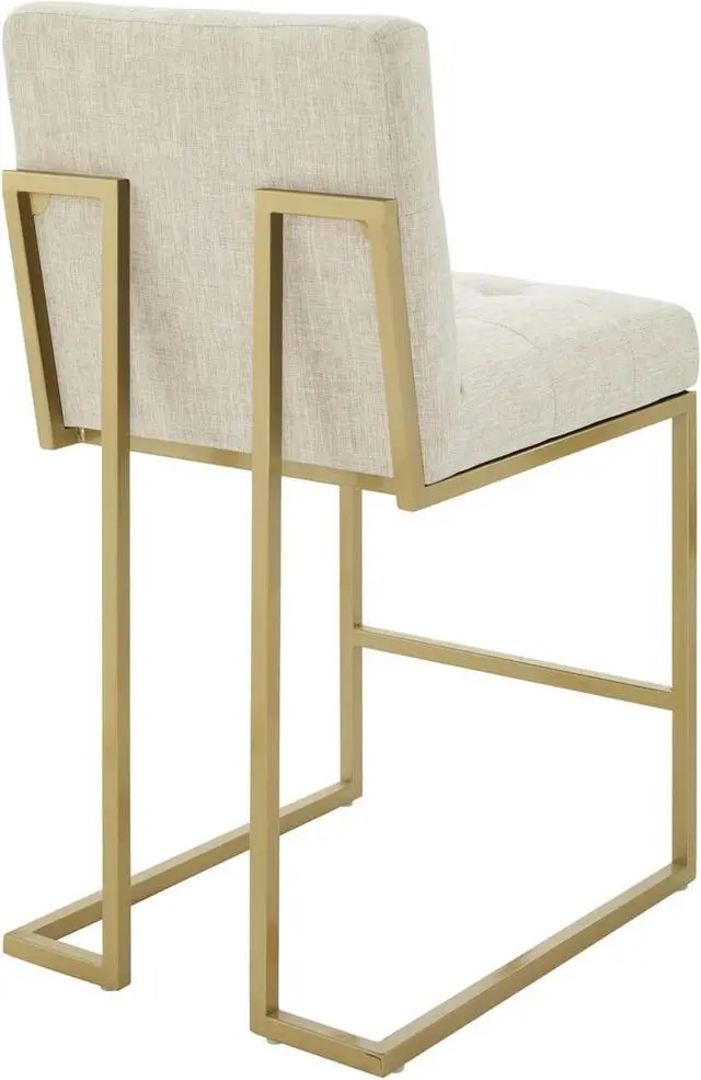 Alt view image 3 of 6 - Privy Gold Stainless Steel Upholstered Fabric Counter Stool Gold Beige