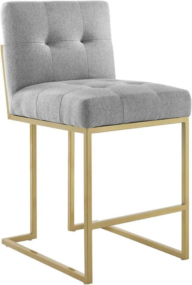 Main image of Privy Gold Stainless Steel Upholstered Fabric Counter Stool Gold Light Gray