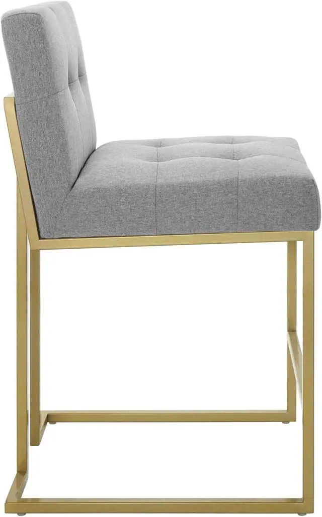 Alt view image 2 of 6 - Privy Gold Stainless Steel Upholstered Fabric Counter Stool Gold Light Gray