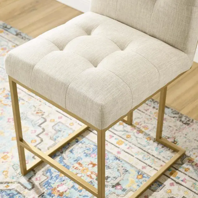 Alt view image 6 of 6 - Privy Gold Stainless Steel Upholstered Fabric Counter Stool Gold Beige
