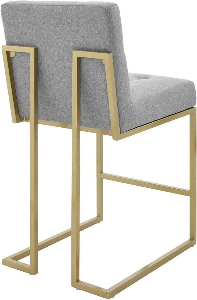 Alt view image 3 of 6 - Privy Gold Stainless Steel Upholstered Fabric Counter Stool Gold Light Gray