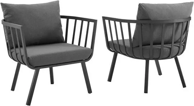 Main image of Riverside Outdoor Patio Aluminum Armchair Set of 2 Gray Charcoal