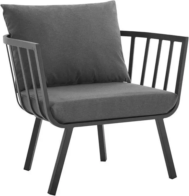 Alt view image 2 of 13 - Riverside Outdoor Patio Aluminum Armchair Set of 2 Gray Charcoal