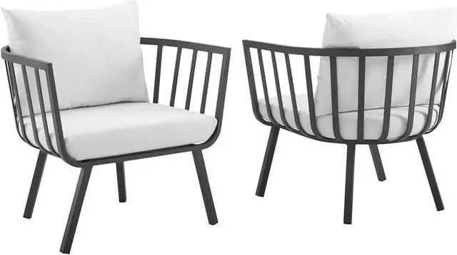 Main image of Riverside Outdoor Patio Aluminum Armchair Set of 2 Gray White