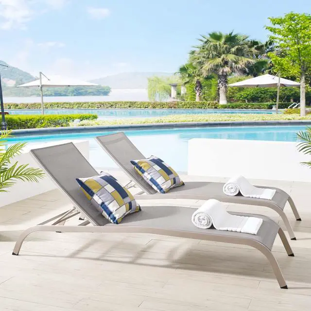 Alt view image 5 of 5 - Savannah Outdoor Patio Mesh Chaise Lounge Set of 2 Gray